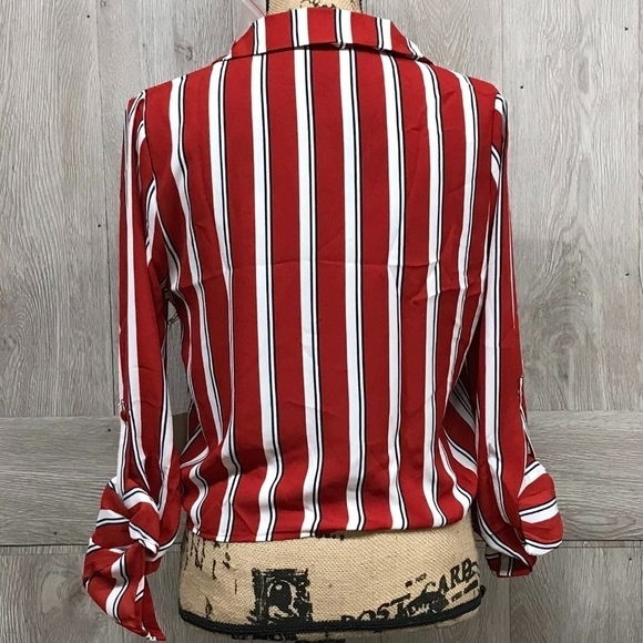 Red Striped Tie Front Button Up Adjustable BB793 - Picture 4 of 8